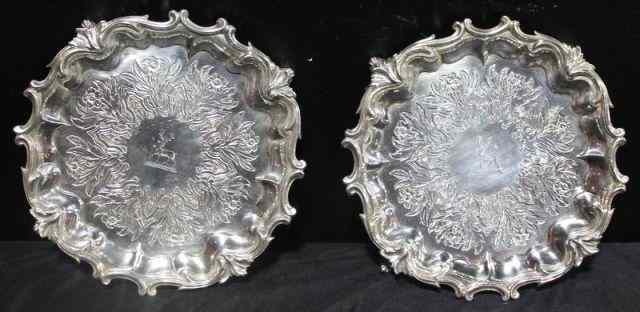 Appraisal: STERLING Pair of English Footed Salvers Nice quality with hallmarks