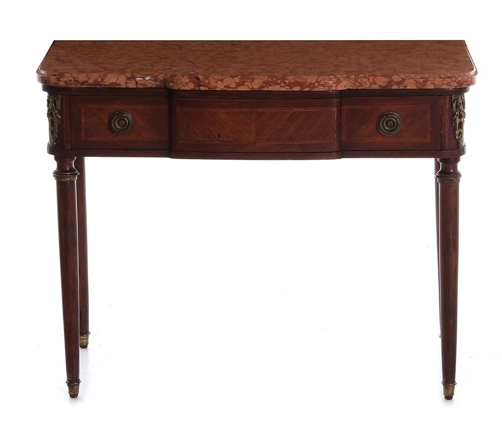 Appraisal: Continental inlaid kingwood and marbletop pier table late th century