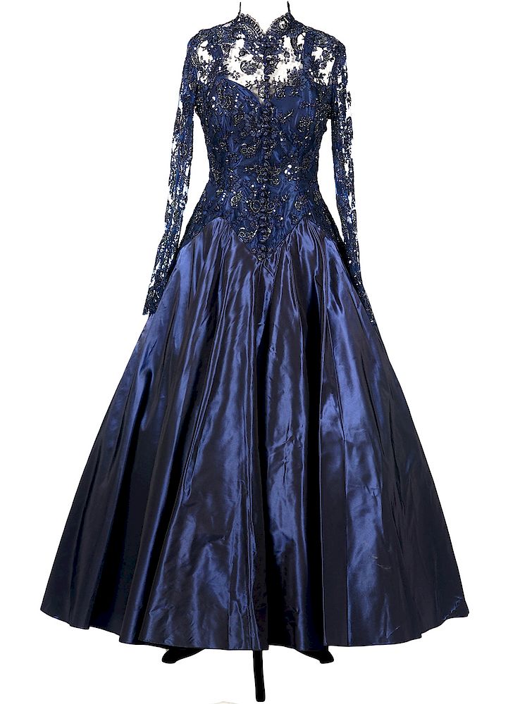 Appraisal: Vicky Tiel Couture Blue Lace Beaded Gown Vicky Tiel Couture