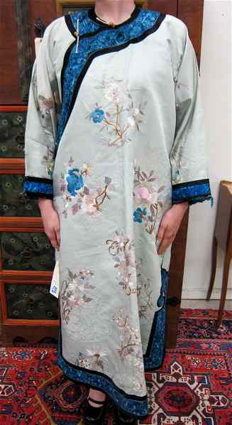 Appraisal: CHINESE LADY'S SILK ROBE with hand embroidered chrysanthemum and other