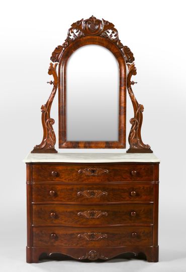 Appraisal: American Rococo Revival Figured Walnut and Walnut Dressing Bureau mid-