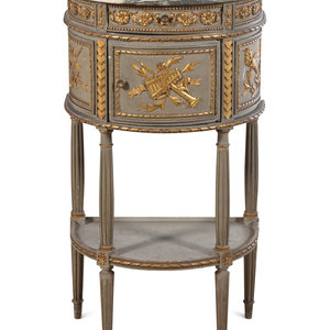 Appraisal: A Louis XVI Style Painted and Parcel Gilt Marble-Top Demilune