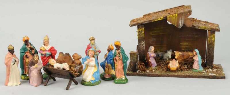 Appraisal: Composition Christmas Manger Set Description Italian Condition Excellent Size Largest