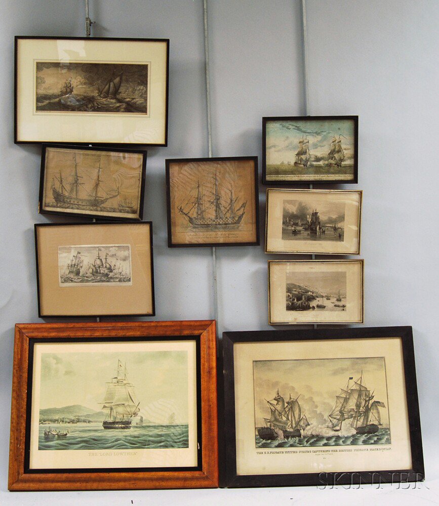 Appraisal: Nine Framed Nautical Engravings th and th century lg to