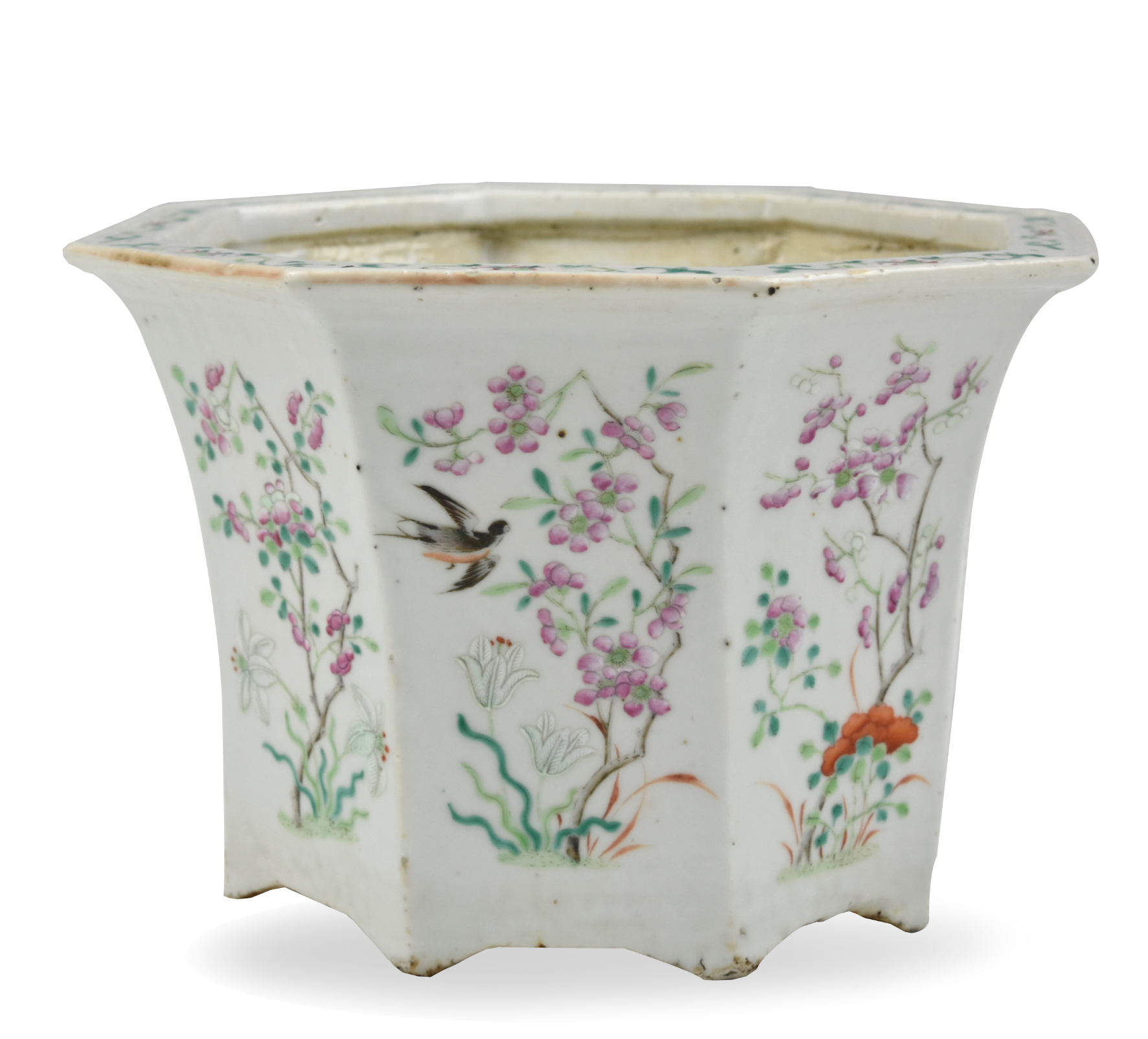 Appraisal: Chinese th C an octagon shaped flower basin painted with