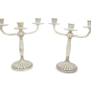 Appraisal: A Pair of Argentine Weighted Silver Three-Light Candelabra th Century