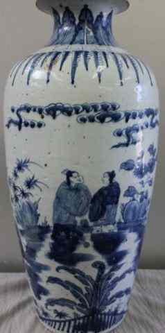 Appraisal: Large Antique Chinese Blue and White VaseDecorated with scenes of