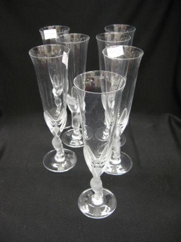 Appraisal: Faberge Crystal Tall Champagne Glasses frosted angel stems tall signed