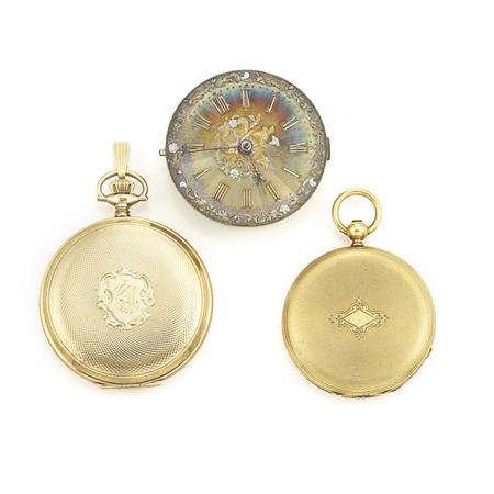 Appraisal: Two Gold Hunting Case Pocket Watches and Pocket Watch Movement