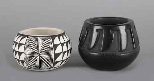 Appraisal: Linda Silva blackware bowl h together with a Zuni bowl