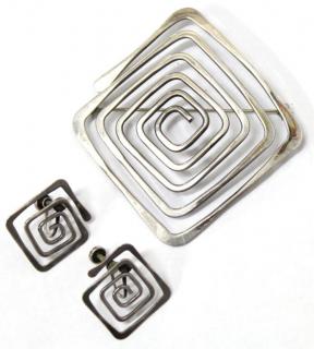 Appraisal: Ed Wiener Sterling Spiral Earring Brooch Set Sterling silver circa