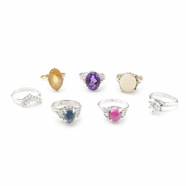 Appraisal: A collection of ten rings featuring diamond zircon gem-set silver