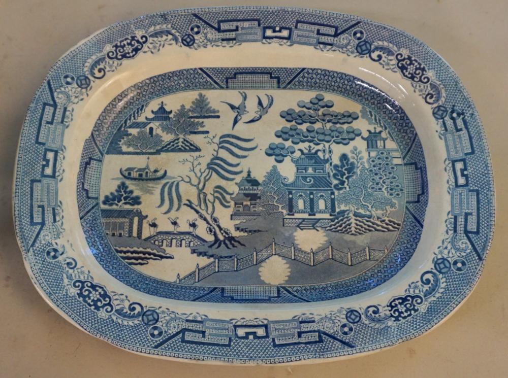 Appraisal: ENGLISH BLUE WILLOW PATTERN STONEWARE PLATTEREnglish Blue Willow Pattern Stoneware