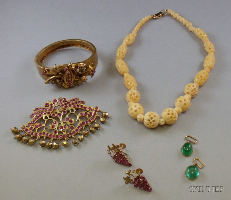 Appraisal: Small Group of Asian Jewelry including a carved bone necklace