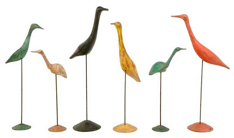 Appraisal: Six Vintage Carved and Painted Shore Birds American some possibly