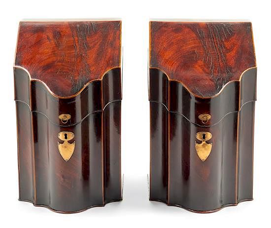 Appraisal: A Pair of George III Mahogany Cutlery Boxes Height inches