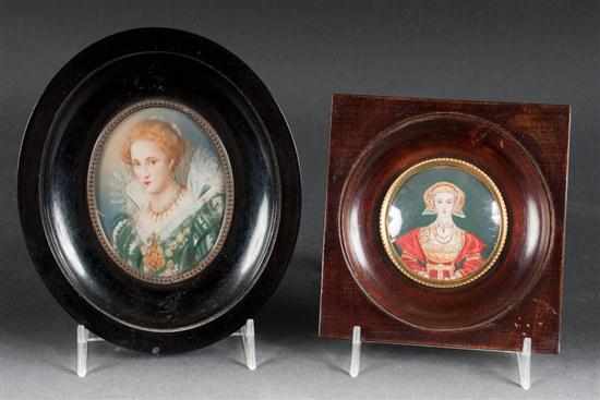 Appraisal: Two English miniature portraits of Elizabethan ladies in frames th