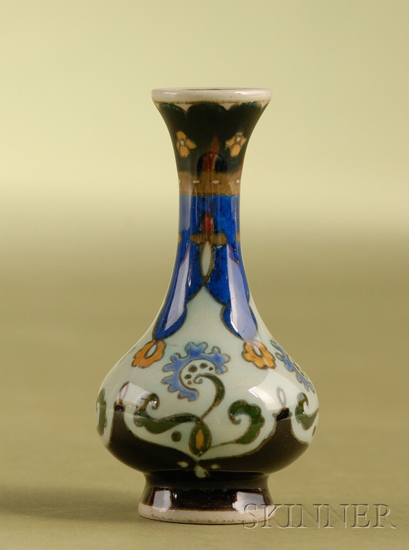 Appraisal: Miniature Rozenburg Earthenware Bottle-form Vase Holland early th century polychrome