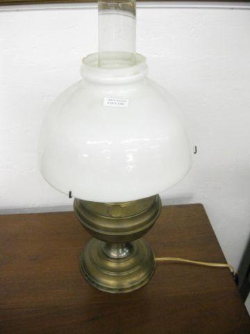 Appraisal: Antique Oil Lamp brass base milk glass shade electrified