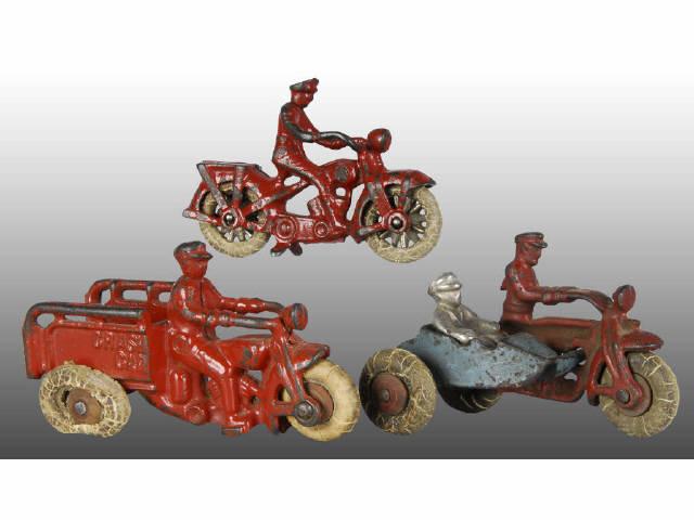 Appraisal: Lot of Cast Iron Motorcycle Toys Description Kilgore red solo