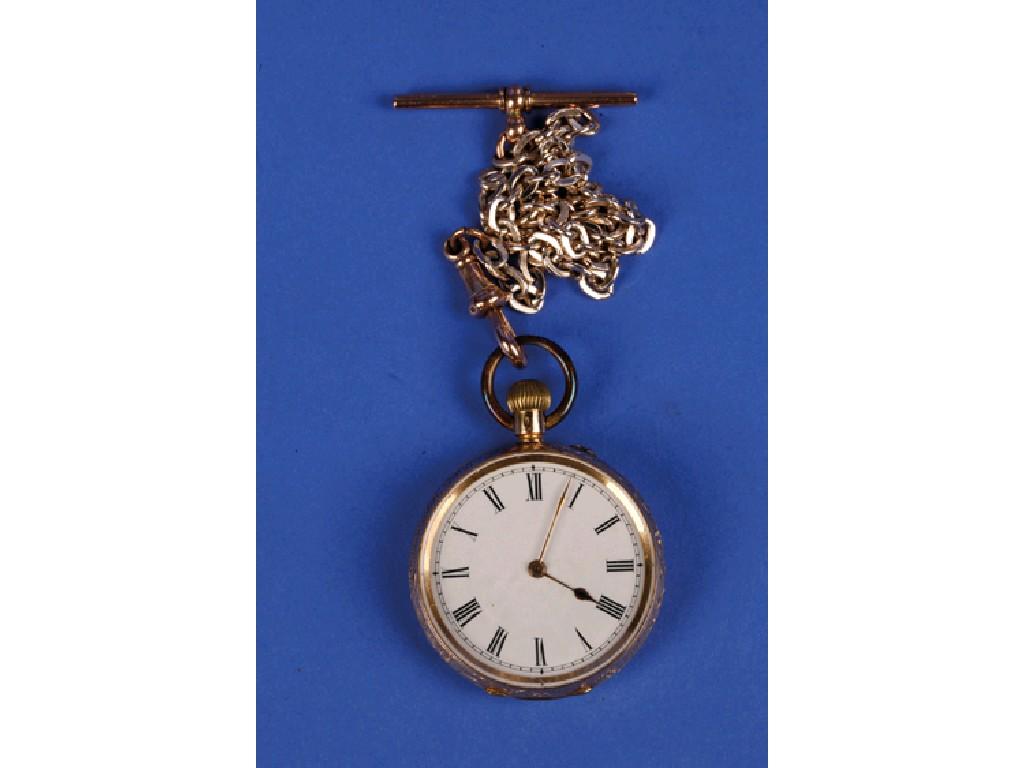 Appraisal: A LADIES OPEN FACED YELLOW METAL POCKET WATCH the white