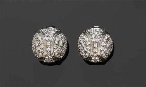 Appraisal: BRILLIANT-CUT DIAMOND CLIP EARRINGS White gold Decorative button-shaped clip earrings