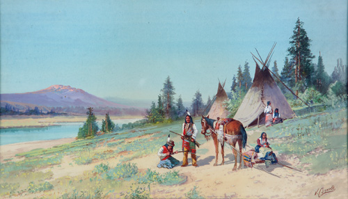 Appraisal: Victor Casnelli American - Indian Camp in a Panoramic Landscape