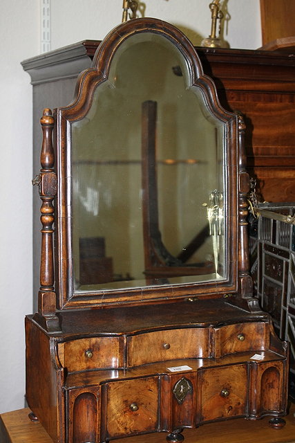 Appraisal: A QUEEN ANNE STYLE WALNUT DRESSING TABLE MIRROR of shaped