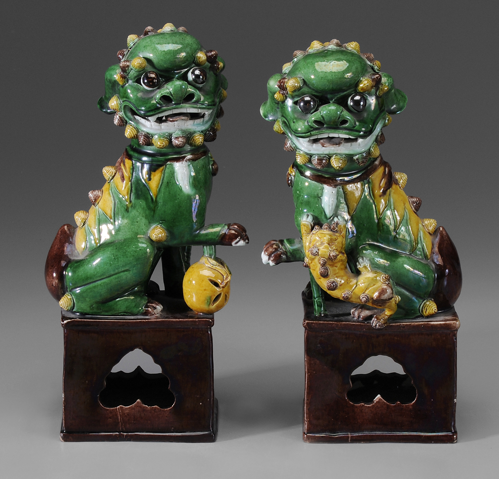 Appraisal: Pair Buddhist Lions Chinese probably early th century mounted on