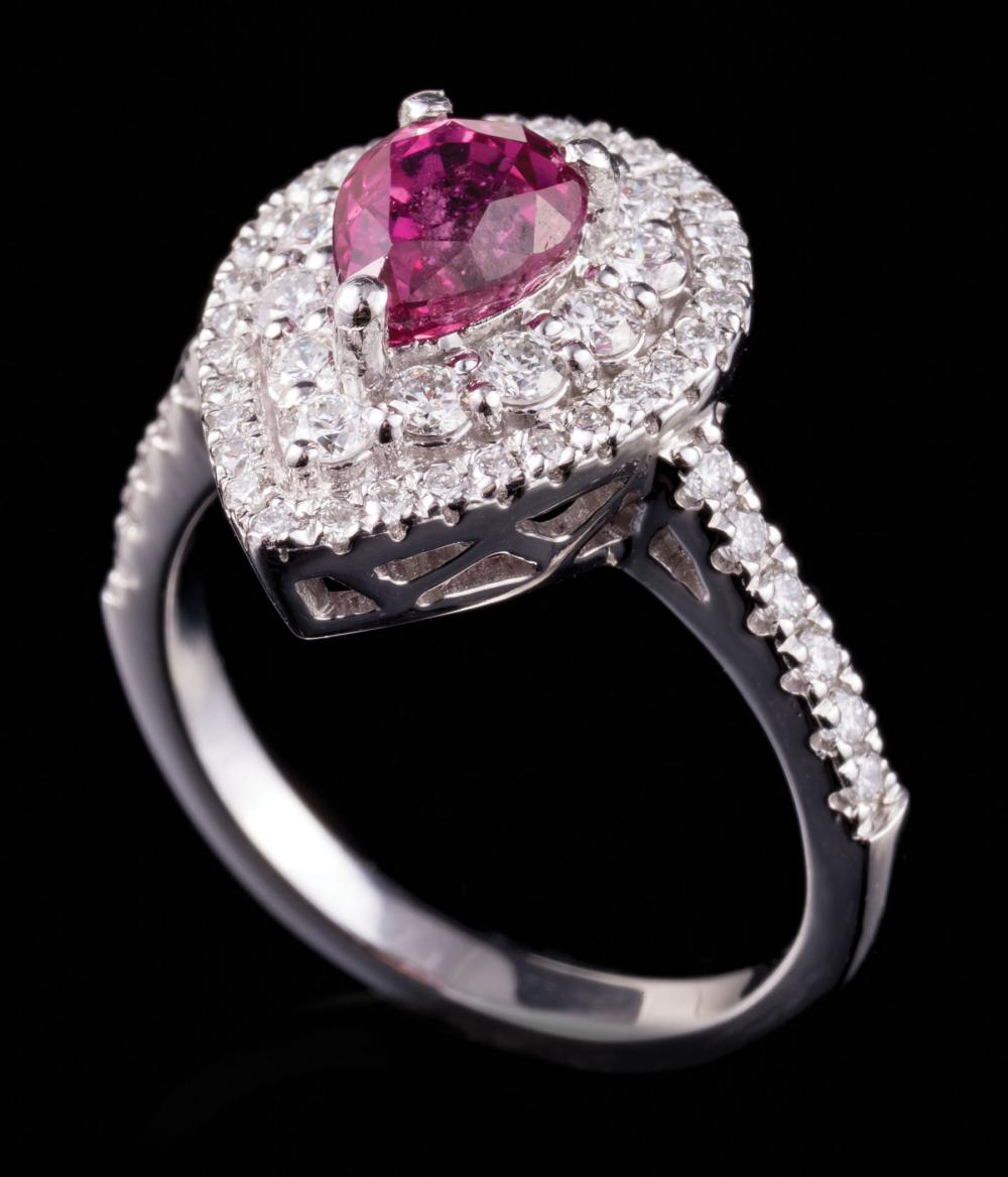 Appraisal: Platinum Ruby and Diamond Ring prong set pear-shape brilliant cut