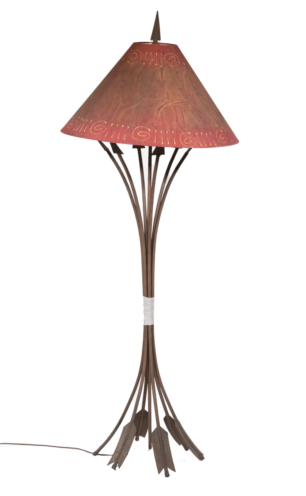 Appraisal: AMERICAN WESTERN THEMED MODERN IRON FLOORLAMP WITH DECORATED SHADE Consisting