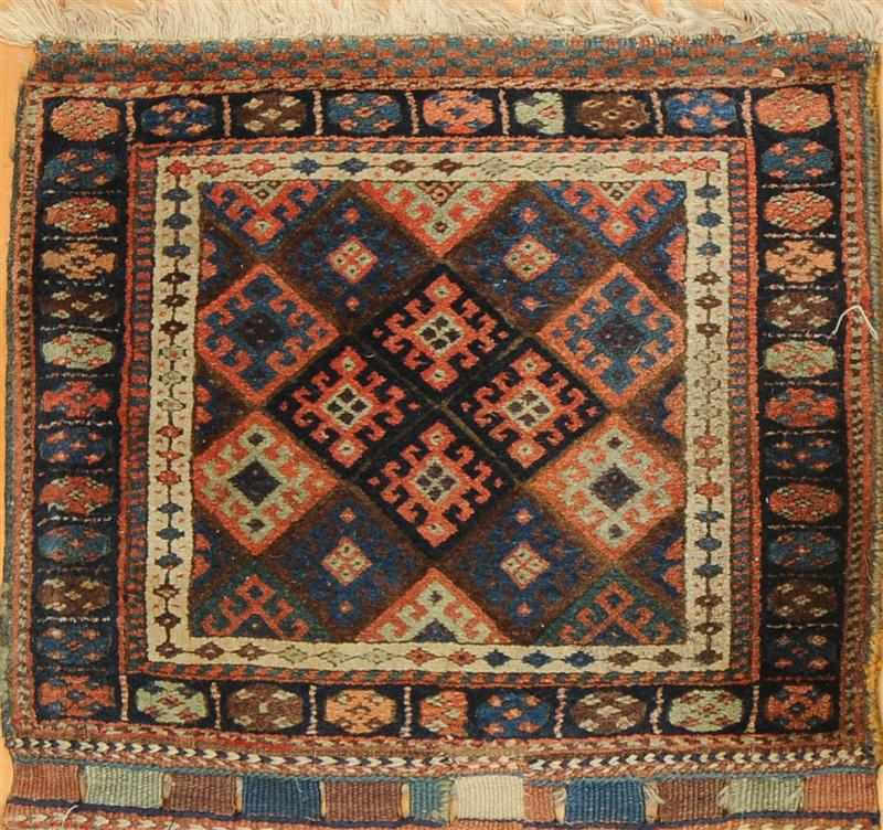 Appraisal: THREE CAUCASIAN MATS The one with latched diamond tiles the