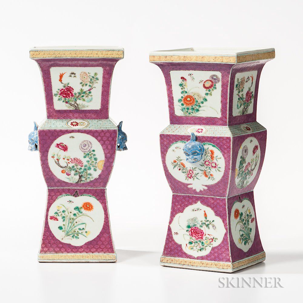 Appraisal: Pair of Famille Rose Altar Vases Pair of Famille Rose