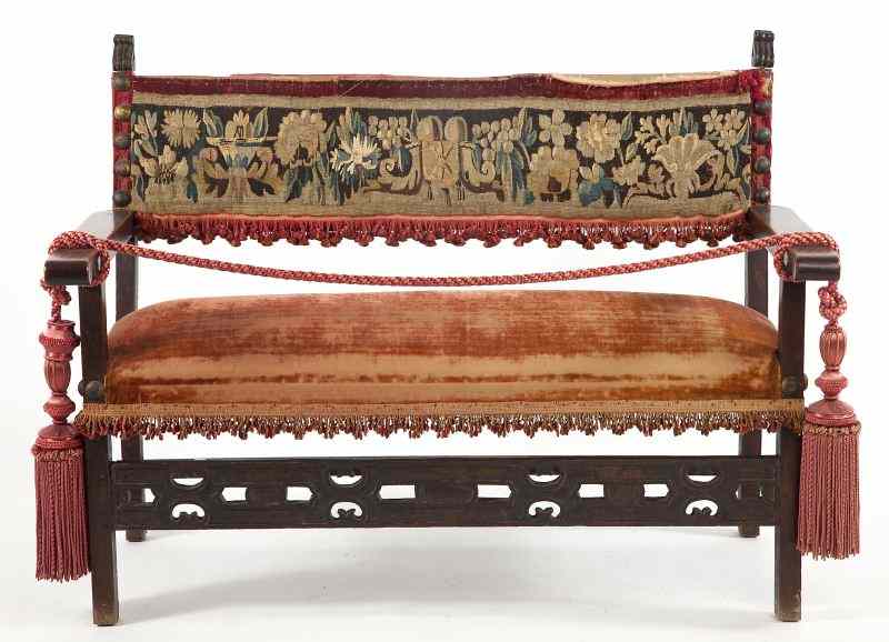 Appraisal: Italian Renaissance Settee th century style walnut with square frame