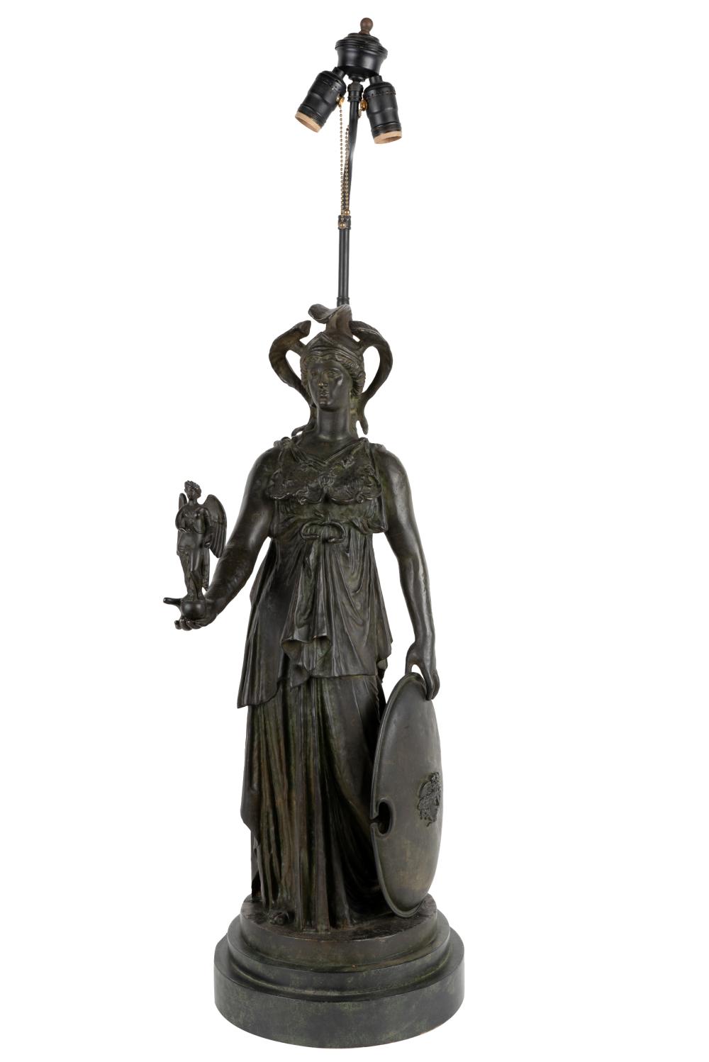 Appraisal: PATINATED BRONZE FIGURE OF A WOMANdepicting a goddess converted into