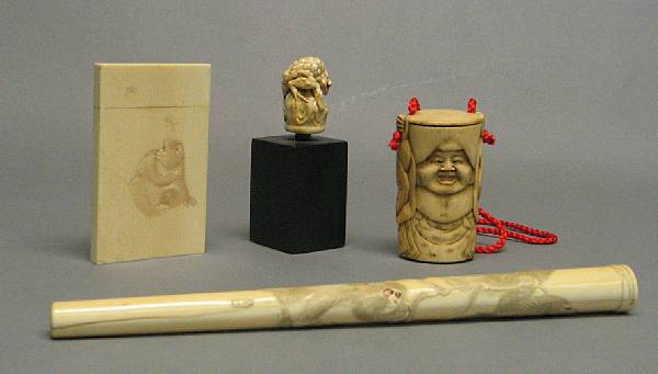 Appraisal: A selection of ivory and bone items Most Meiji Period