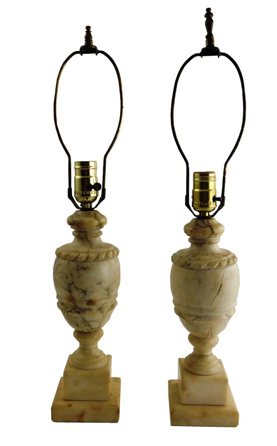 Appraisal: Pair of alabaster table lamps urn form on square plinth