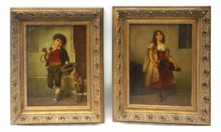 Appraisal: Pair of Paintings Child Musicians Pair of oils on canvas