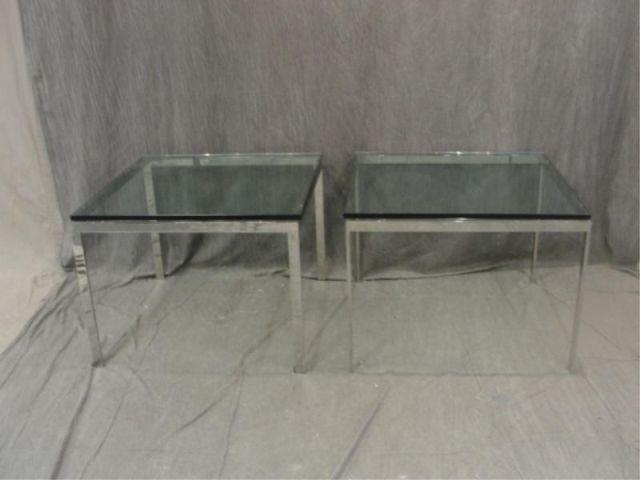 Appraisal: Pair of Midcentury Chrome Glass Top Tables Small chips to