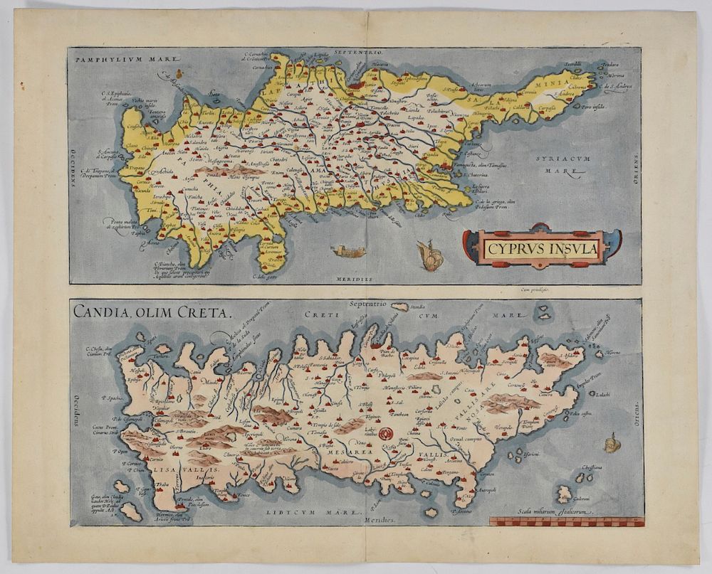 Appraisal: Ortelius Map of Crete and Cyprus ca s Abraham Ortelius