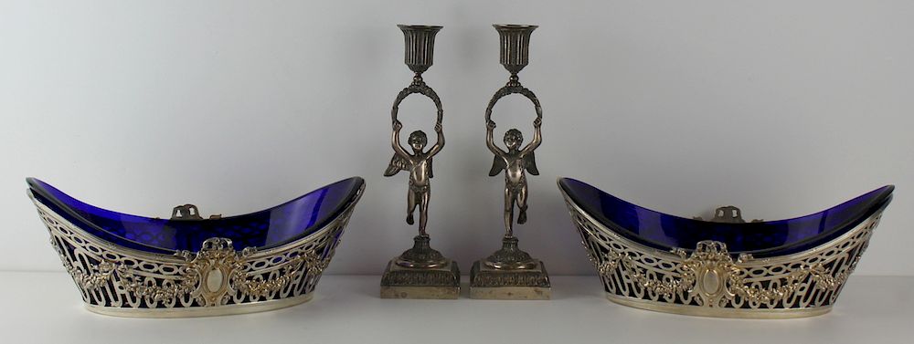 Appraisal: SILVER German Silver Hollow Ware Grouping Includes a pair of