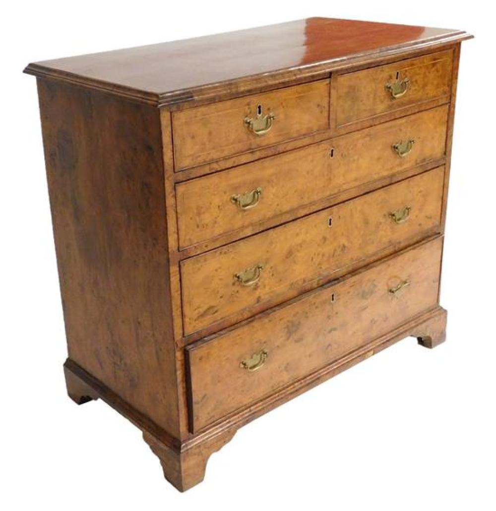 Appraisal: Early th C English chest of drawers burled veneer with