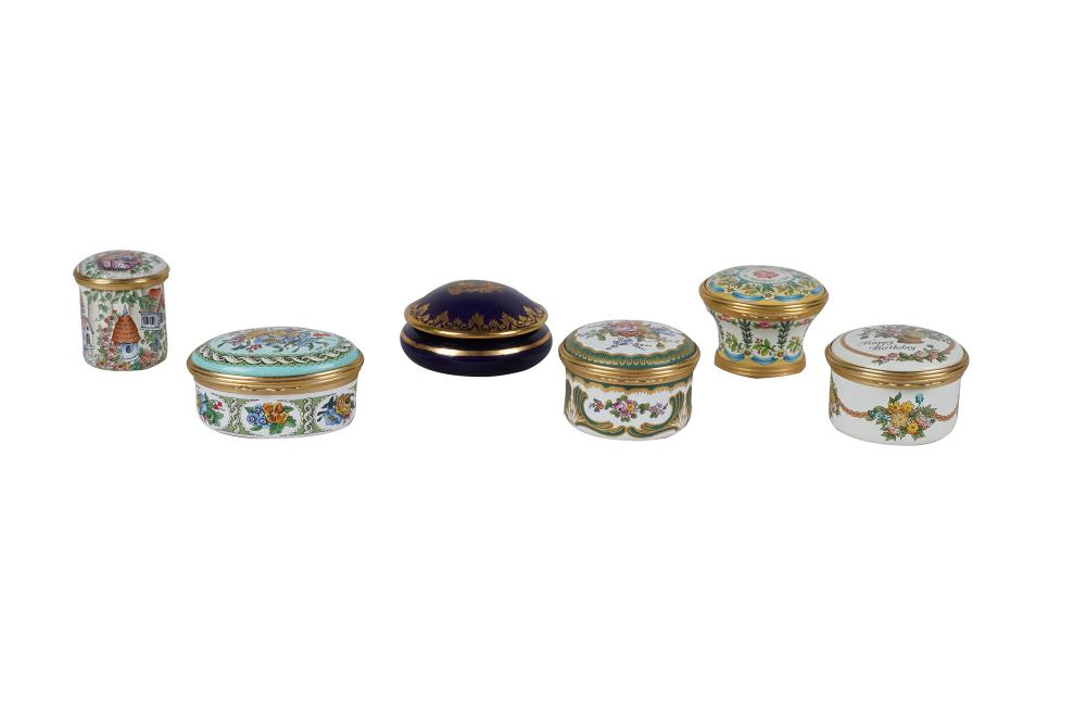 Appraisal: FIVE HALCYON DAY PORCELAIN BOXEStogether with one Limoges pill box