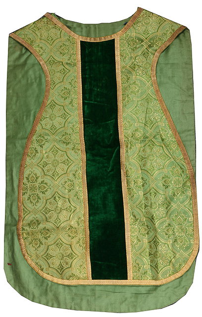 Appraisal: A GREEN VELVET AND NEEDLEWORK PRIEST'S VESTMENT another and three