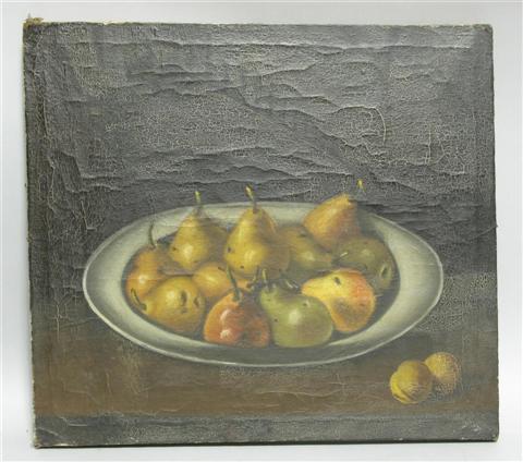 Appraisal: STILL LIFE OF PEARS Oil on canvas x in