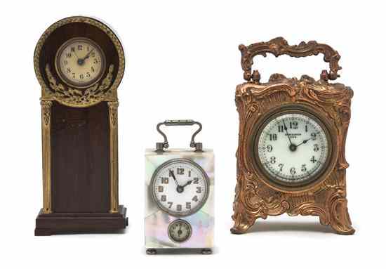 Appraisal: A Collection of Three Diminutive Clocks comprising a Rococo style