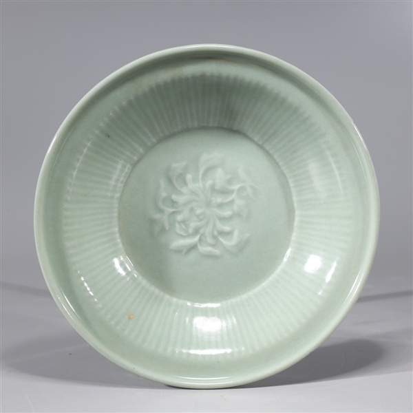 Appraisal: Chinese celadon glazed porcelain dish with floral design to interior