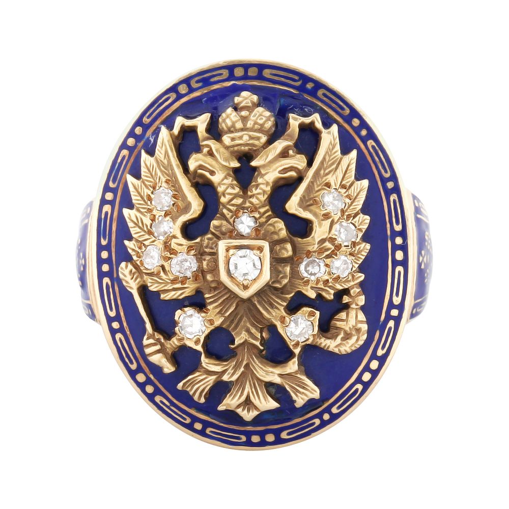 Appraisal: A RUSSIAN GOLD DIAMOND AND ENAMEL RING CIRCA - A