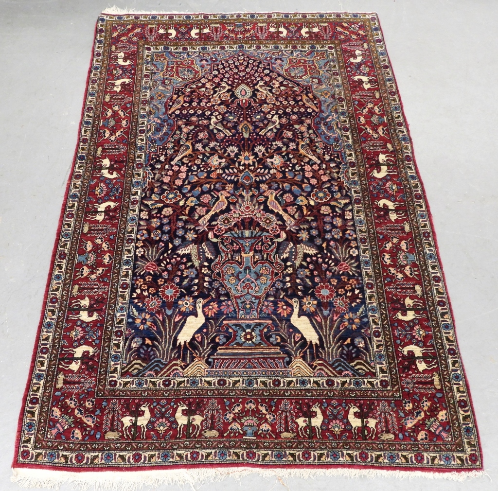 Appraisal: TEHRAN PICTORIAL PRAYER RUG Middle East th CenturyBlue red navy