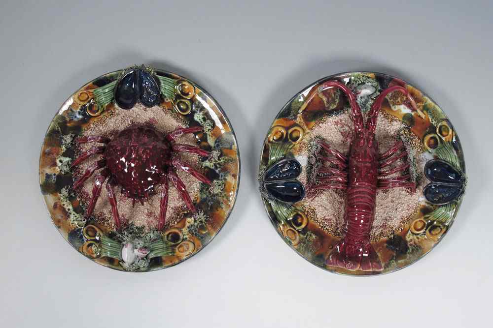 Appraisal: PIECE PALISSY STYLE MAJOLICA CRAB LOBSTER piece chargers in the